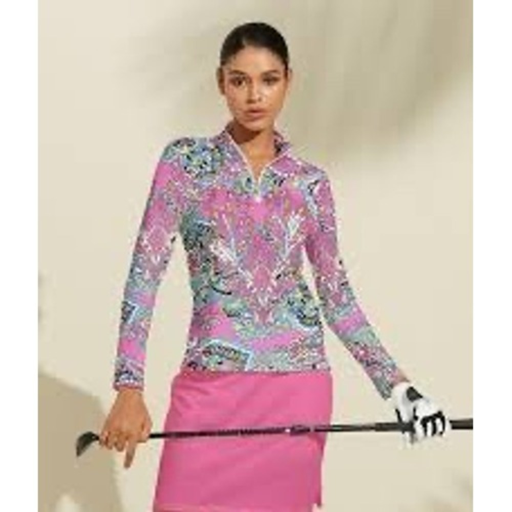 Acegolfs 3XL Pink Paisley Quarter Zip Long Sleeve UPF‎ 50+ Golf Top NWT